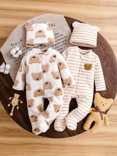 Striped & Bear Patch Onesies