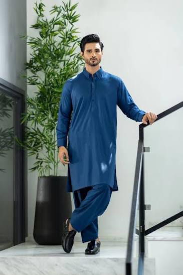 Blue Kurta Shalwar – Elegant Formal Ensemble