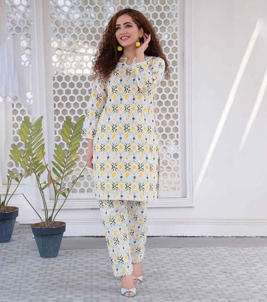 White Floral Kurta Set – Fresh & Vibrant Style