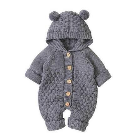 Knitted Gray Romper with Bear Ears