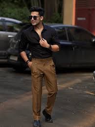 Black Shirt & Brown Trousers
