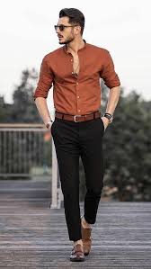 Rust Shirt & Black Trousers